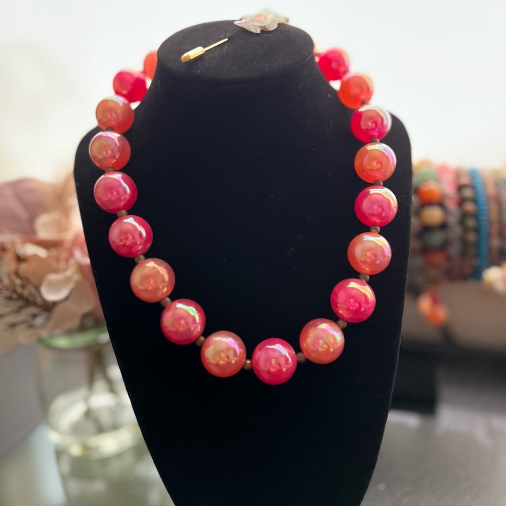 Vintage Pink Plastic Beaded Statement Necklace